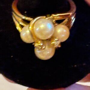 QVC 18K Electro plated Gold with Cultured Pearls and diamond accent cluster ring